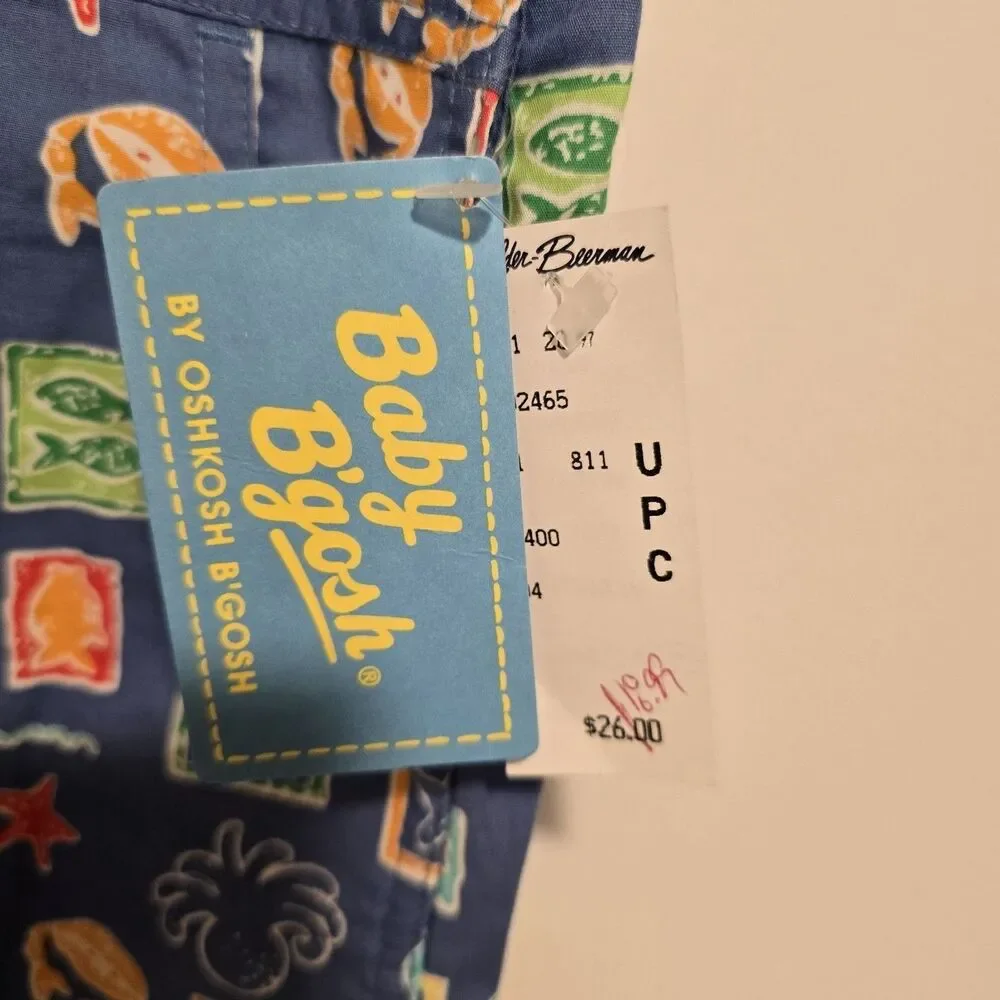Vintage Baby Oshkosh B'gosh Overalls 12 Month Sea Life Ocean Fish Crab Deadstock